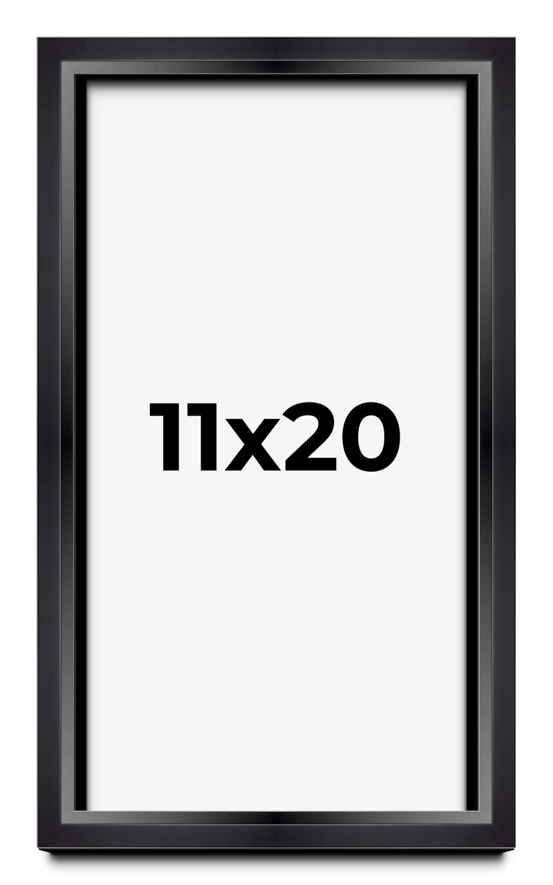 11x20 Modern Shadow Box 1.5" Depth Black Picture Frame - UV Acrylic, Backing, Hanging Hardware